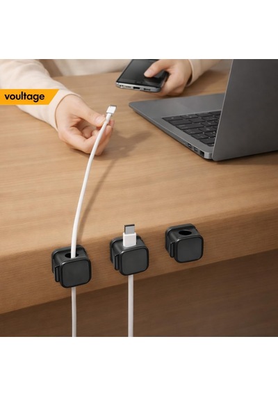 Manyetik Kablo Düzenleyici 6 Lı Set, Masa Kablo Tutucu Klips, Şarj Kablosu Organizer Siyah Siy Standart