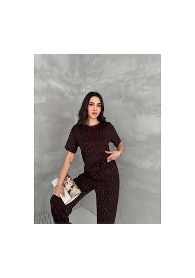 Asur Boutique Asur Butik Kadın Taşlı Bisiklet Yaka Alt Üst Takım Pantolonlu Şık Günlük Kombin Kahverengi Asur Boutique Asur Butik Kadın Taşlı Bisiklet Yaka Alt Üst Takım Pantolonlu Şık Günlük Kombin Kahverengi
