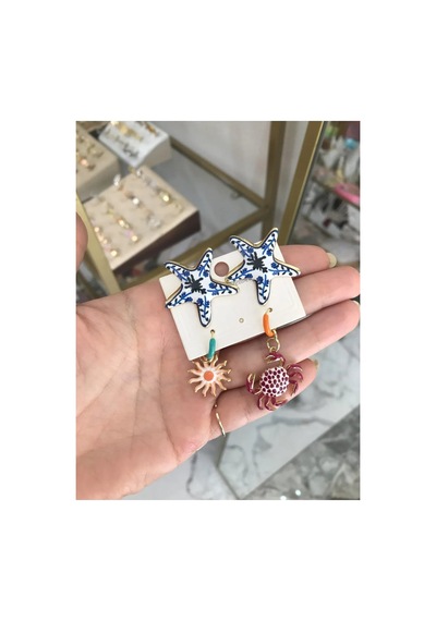 Deniz Yıldızı Ve Yengeç Model 2'li Küpe Çok Renkli