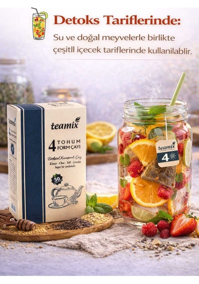 " Grecka-teff-chia-kinoa "4 Tohum Form Çayı