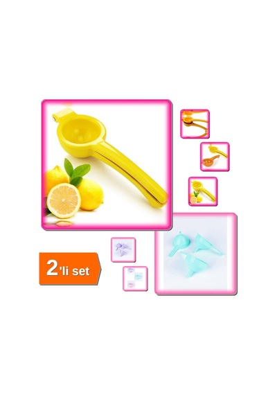 Pratik Limon Sıkacağı + 3 Boy Huni - Kullanışlı Mutfak Araçları - 2li Set R1e9s0 Sert Plastik Diğer
