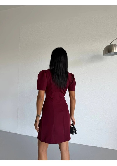 Modalima Bordo Kayık Yaka Kısa Kollu Mini Elbise Çok Renkli