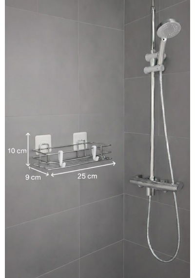 Tek Katlı Duş Rafı Kancalı Banyo Şampuanlık & Organizer 2 Adet Krom Tş-01 Krom