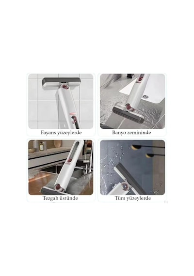 Sıkmalı Mini Mop, Beyaz Ve Kırmızı, Kompakt Temizlik Aparatı, Cam Fayans Tezgah Banyo İçin, Tek Elle Kullanım, Ergonomik Tasarım Çok Renkli