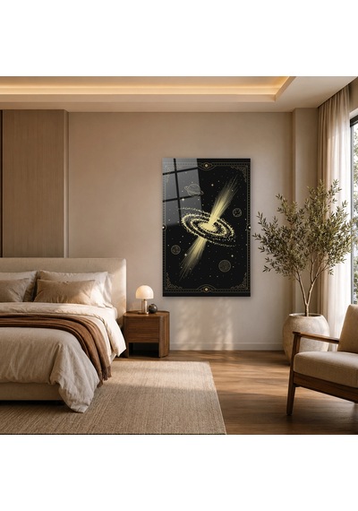 Altın Çizgili Sarmal Galaksi Çerçevesiz Cam Tablo