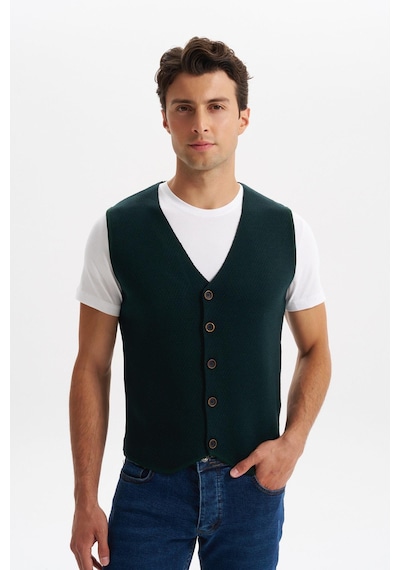 AR-MA Arma Erkek Slim Fit Örme Likralı Pike Triko Yelek Kısa Kollu, %90 Akrilik %10 Wool K0yyo0858 Yeşil