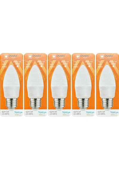 5 Adet Osaka 7w 50w 6500k Beyaz Işık E27 Duylu Kalın Duy Mum Led Ampul