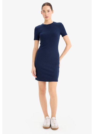 DeFacto Coool Bodycon Vücudu Saran Bisiklet Yaka Fitilli Kaşkorse Kısa Kollu Mini Elbise E7231AX25SPNV241