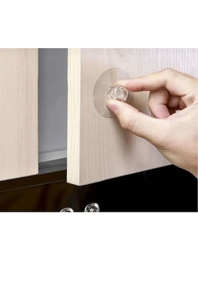 Kristal Başlıklı Yapışkanlı Kulp 4 Adet Delmeden Montaj Çekmece Ve Kapak Tutacağı, Şık Tasarım Şeffaf