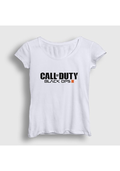 Presmono Kadın Black Ops Call Of Duty T-shirt Beyaz