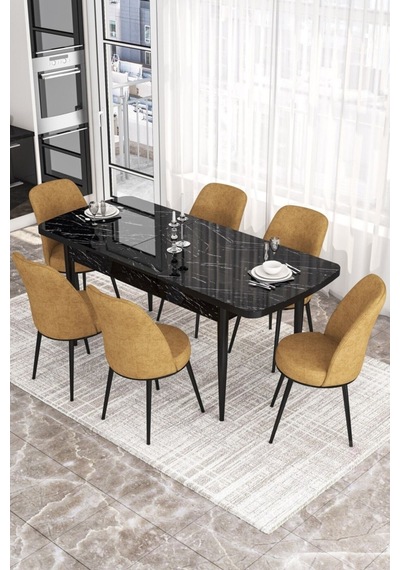 Canisa Concept Kor Serisi 70x114 Açılabilir Siyah Mermer Masa Takımı-6 Adet Cappucino Sandalye Masa Siyah Mermer Desen Sandalyeler Cappucino Canisa Concept Kor Serisi 70x114 Açılabilir Siyah Mermer Masa Takımı-6 Adet Cappucino Sandalye Masa Siyah Mermer Desen Sandalyeler Cappucino