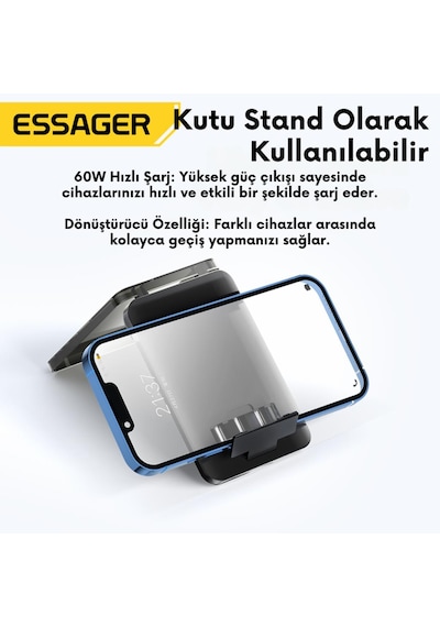 Essager 6in1 60w Type C, Micro Ve Apple Uyumlu iPhone  Lightning Kablolu, Dönüştürücü, Sim Aparatlı Seyahat Seti