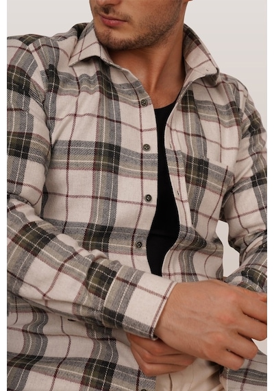 Krem Oduncu Slimfit Erkek Gömlek Krem