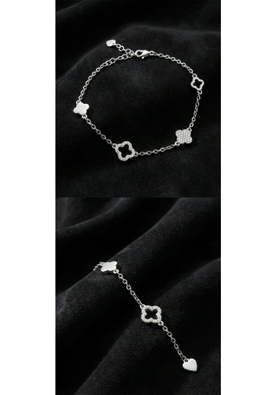 Roza Silver 925 Ayar Rodyum Zirkon Taşlı Dört Sıra Yonca Zarif Gümüş Bileklik Rzb10088 Gümüş
