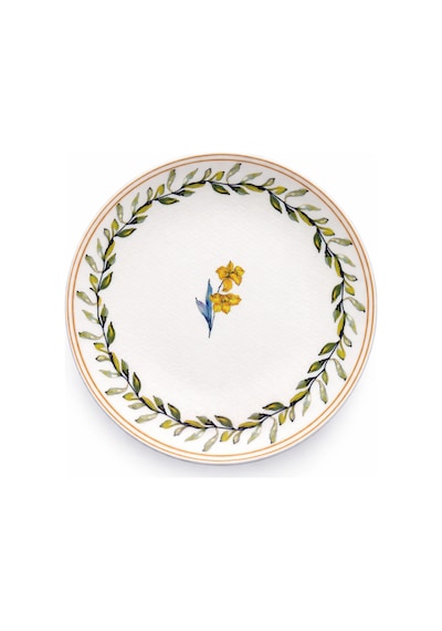 Grandora Zarif Yeşil Desenli 6'lı 20 Cm Pasta, Tatlı Ve Sunum Tabağı, Modern Şık Kaliteli Pasta Tabağı Beyaz