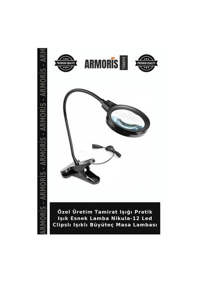 Özel Üretim Tamirat Işığı Pratik Işık Esnek Lamba -12 Led Clipslı Işıklı Büyüteç Masa Lambası