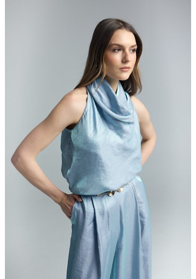 Sateen Aura Bluz - Mavi-137269