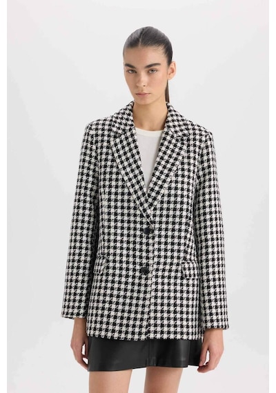 DeFacto Oversize Geniş Kalıp Ceket Yaka Düğmeli Tweed Desenli Blazer Ceket V2814AZ24AUBK81 Siyah DeFacto Oversize Geniş Kalıp Ceket Yaka Düğmeli Tweed Desenli Blazer Ceket V2814AZ24AUBK81 Siyah