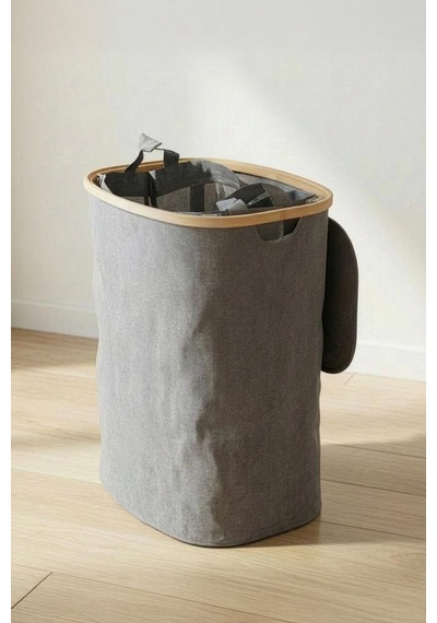 Digithome Bambu Kirli Çamaşır Sepeti Kapaklı Banyo Düzenleyici Sepet 37x23,5 Cm Kahverengi