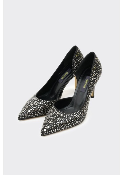 Derinet Taşlı Dekolteli Kadın Stiletto Siyah Siyah