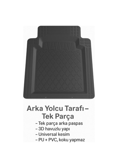 Universal Kesim 3d Havuzlu Oto Paspas Takımı 5 Parça Pu+pvc - Kokusuz Ve Yıkanabilir Siyah