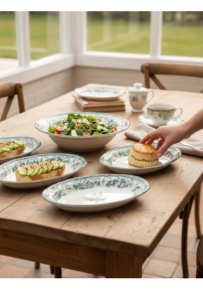 5 Parça Porselen Velour Green Salata Kayık Seti-5677 Çok Renkli