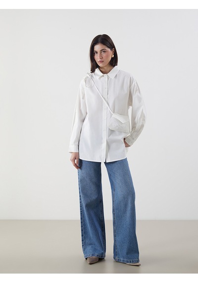 Lcw Modest Ekru Askılı Cüzdan Detaylı Oversize Kadın Gömlek Tunik