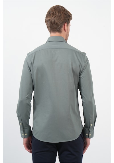 İmza Haki Tulum Yaka Uzun Kol Cepsiz Örme Slim Fit Pamuklu Gömlek 1004260208 Açık Haki
