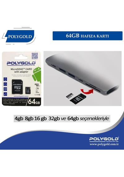 Polygold 64 Gb Adaptörlü Hafıza Kartı