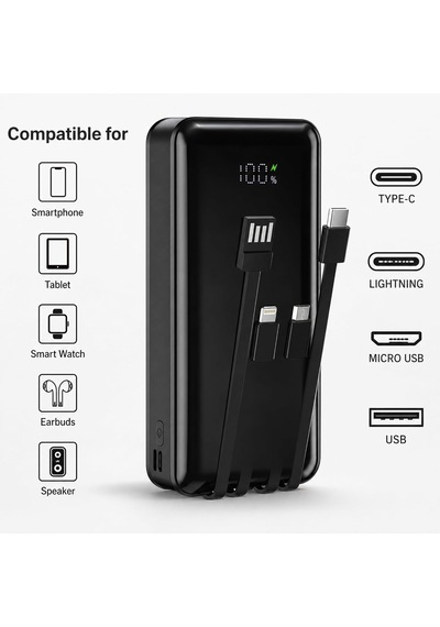 20000mah Dahili Çoklu Kablolu Powerbank, Dijital Göstergeli Taşınabilir Şarj Cihazı, Yüksek Şarj Kapasiteli, Ofis Okul Seyahat Kamp İçin Hızlı Şarj Destekli Type-c Lightning Uyumlu Powerbank 20000mah Dahili Çoklu Kablolu Powerbank, Dijital Göstergeli Taşınabilir Şarj Cihazı, Yüksek Şarj Kapasiteli, Ofis Okul Seyahat Kamp İçin Hızlı Şarj Destekli Type-c Lightning Uyumlu Powerbank