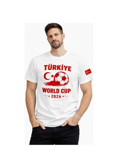 Veraura Lifestyle Erkek Türkiye World Cup 2026 Baskılı Tişört Futbol Temalı Forma T-shirt - Beyaz