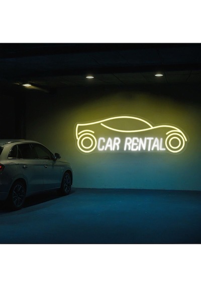 Car Rental Yazılı Ve Şekilli Neon Tabela Sarı