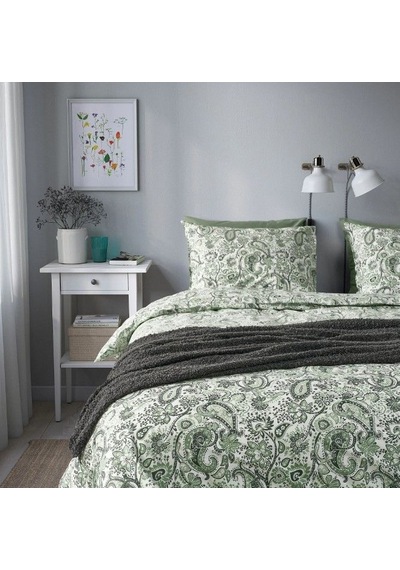 Ikea Rodgersıa Çift Kişilik Nevresim Takımı 220 X 240 Cm Beyaz - Yeşil