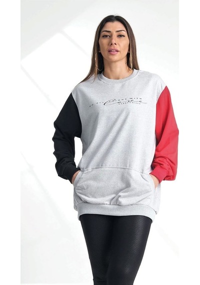 Genel Gri Kolları Garnili Kanguru Cepli Sweatshirt