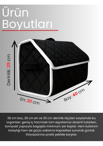 Araç Bagaj Düzenleyici Organizer Tay Tüyü Kaymaz Cırt Bantlı Geniş Hacimli Çanta A8