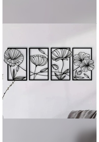 4 Parçalı Çiçek Desenli Duvar Dekoru Seti 23x2 Cm
