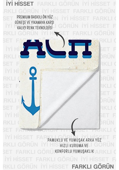 Denizci Çapalı Marine Plaj Havlusu - Mavi Krem Tipografik Nautical Hızlı Kuruyan Mikrofiber Havlu Donuk Bahçe