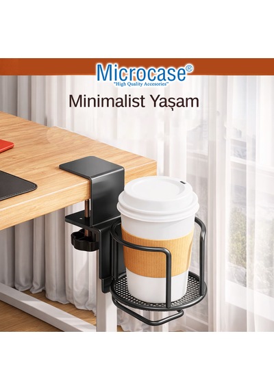 Microcase Çok Amaçlı Masaya Monte Bardak Termos Şişe Ve Kulaklık Tutucu Al5439 Siyah