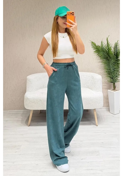 Fiolin Soft Touch Batik Boyamalı Modal Pantolon Yeşil