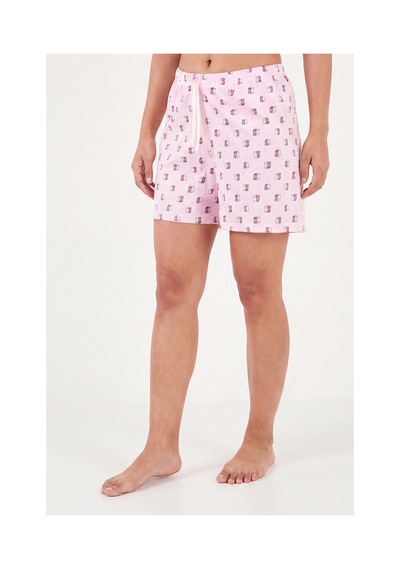 Lela Baskılı Pamuklu Bisiklet Yaka Şortlu Pijama Takımı Bayan Pijama Takımı 65790786 Pembe