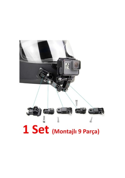 Gplus Gp15 Aksiyon Kamera Uyumlu 4 Yollu 13 Cm Hızlı Tak Uzatma Aparatlı Motor Kask Bağlantı Seti Siyah