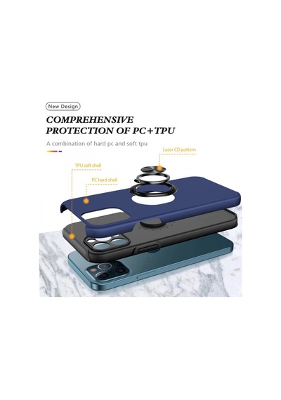 Apple  Uyumlu  iPhone 12 Pro Max Kılıf Elit Yüzüklü Kapak Lacivert