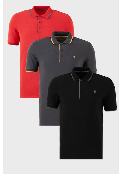 Buratti Pamuklu Slim Fit Şerit Detaylı Düğmeli Polo Yaka 3'Lü Paket Erkek T Shirt 5902118S3 Siyah-Kırmızı-Antrasit