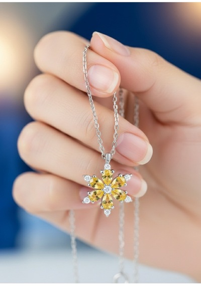Çekirdekjewelry 925 Ayar Gümüş Kamelya Çiçeği Kolye Gri