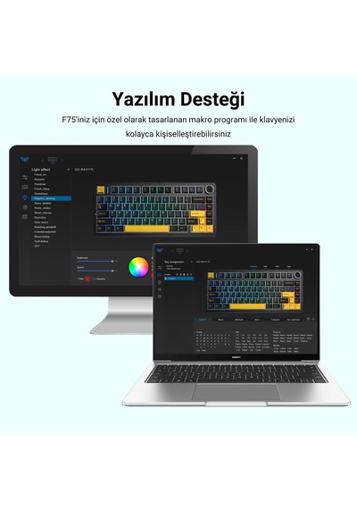 Aula F75 Mekanik Rgb Klavye Tkl Crescent Switch Tri Mode Kablosuz Makrolu Hot Swap Gaming Oyuncu Klavyesi Siyah