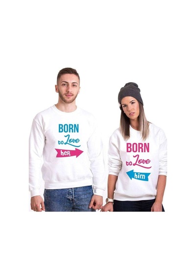 Tshirthane Born To Love Sevgili Kombinleri Unisex Sweatshirt Kırık Beyaz