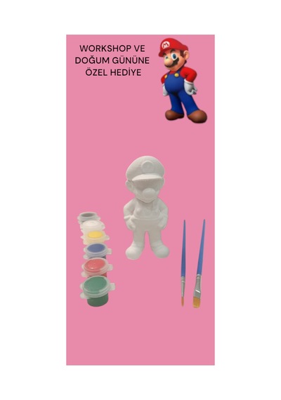 3d Süper Mario Figür Boyama Seti - Kendin Boya Hobi Ve Etkinlik Seti - Akrilik Boya + 2 Fırça