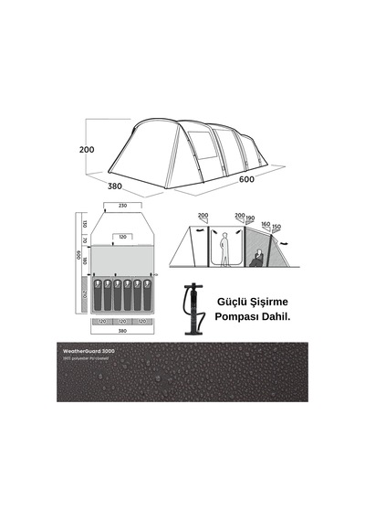Easy Camp Kullen 6 Air Blackroom 23 M² & 6 Kişilik Şişme Aile Çadırı Yeşil