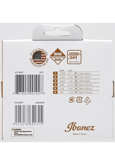 Ibanez 6 Telli Normal Gerginlik İçin Tel Seti - .0280/.0322/.0403/.029/.035/.043 Şeffaf Naylon/gümüş Kaplama Sargı Icls6nt
