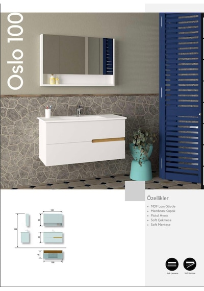 Evros Oslo 100 cm Banyo Dolabı Beyaz - Altın